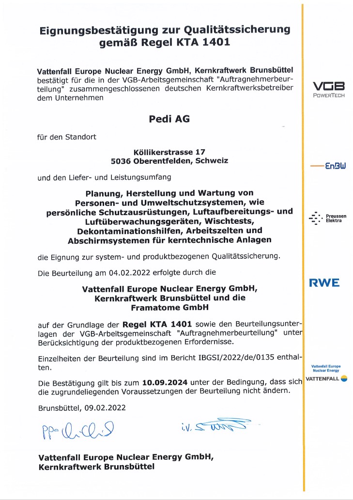 KTA 1401 Zertifikat von Wattenfall