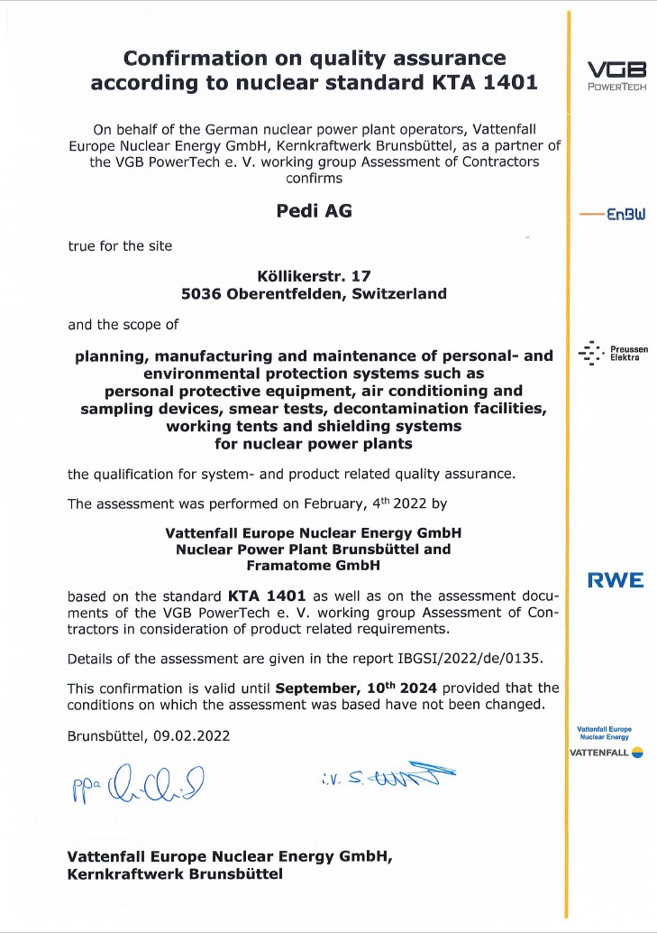 KTA 1401 Certificate of Vattenfall
